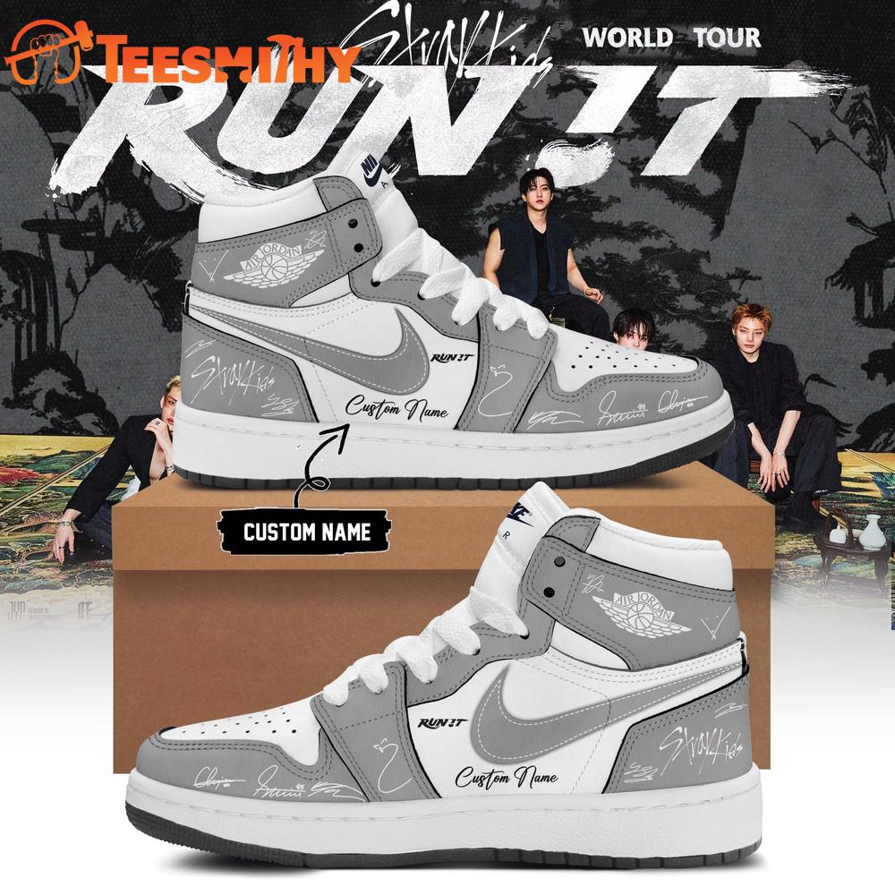 Stray Kids World Tour RUN IT 2026 Signature Gray Air Jordan 1 Shoes