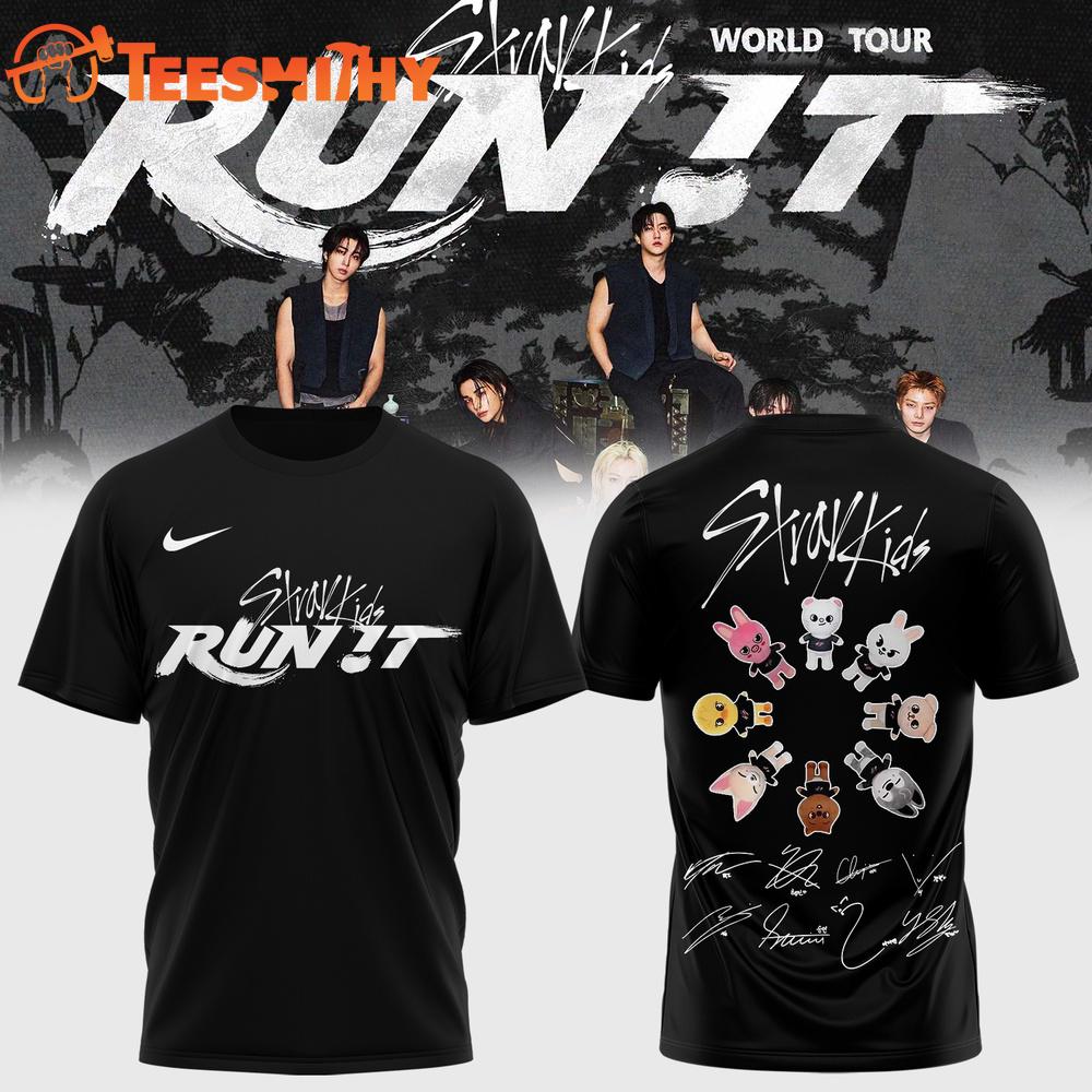 Stray Kids World Tour RUN IT Signature 2026 New Design T Shirt