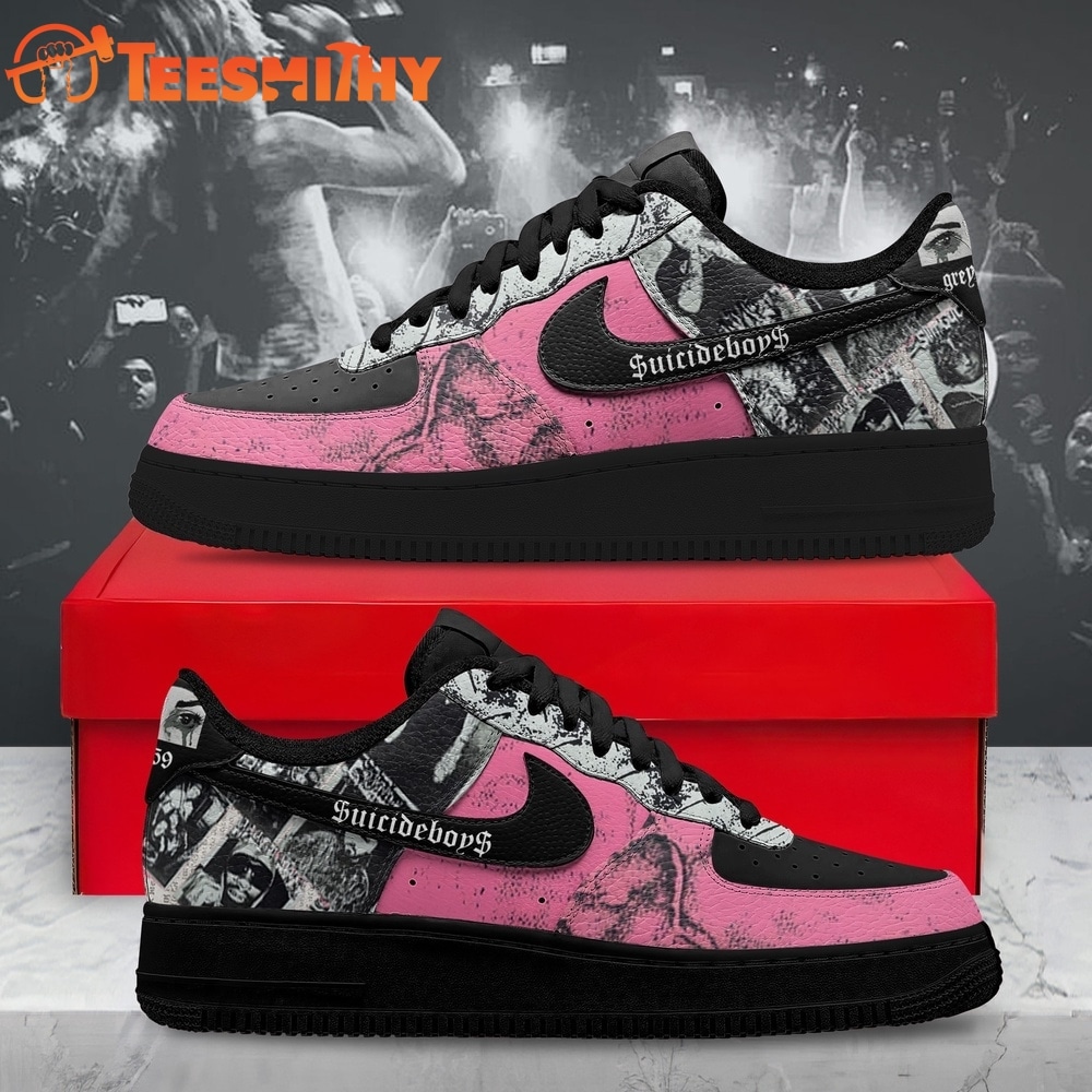 Suicideboys Hip Hop Custom Air Force 1 Shoes, G59 Pink & Black Graphic Sneakers