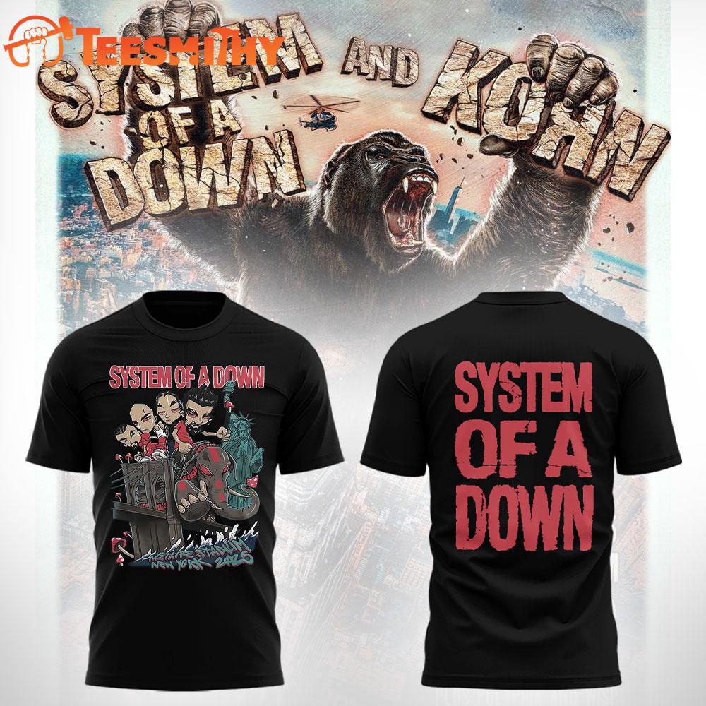 System Of A Down And Korn New York 2025 Tour Black T Shirt System Of A Down And Korn New York 2025 Tour Black T Shirt