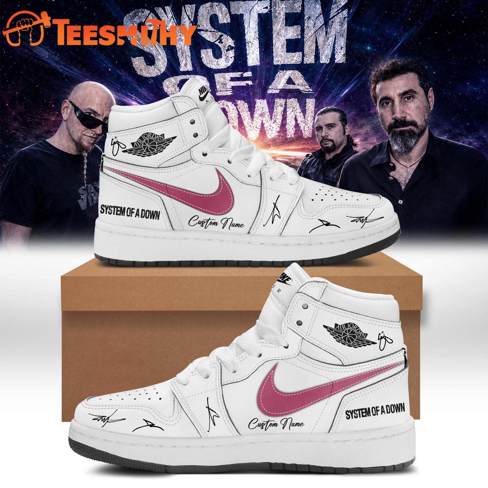 System of a Down Europe UK Stadium Tour 2026 Signature White Air Jordan 1 Shoes