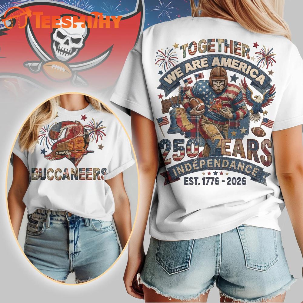 Tampa Bay Buccaneers NFL 250th Anniversary Of America Patchwork All Over Print T Shirt
