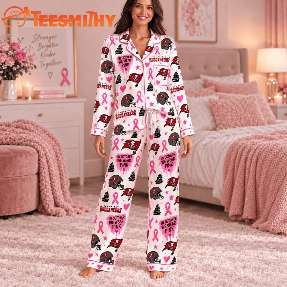 Tampa Bay Buccaneers NFL Breast Cancer Pink Ribbon Long Sleeve Pajamas Set