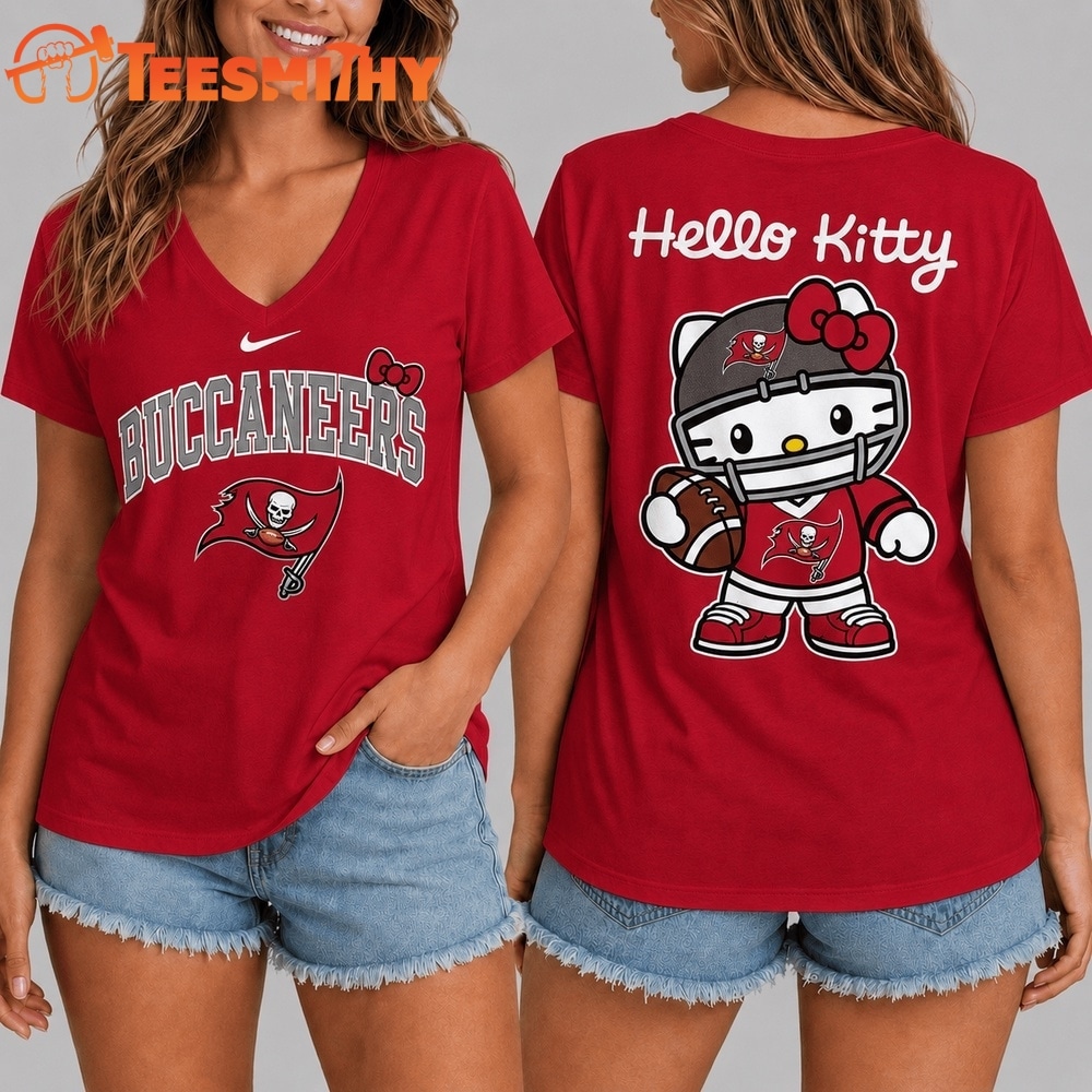 Tampa Bay Buccaneers NFL Hello Kitty Football V Neck T Shirt