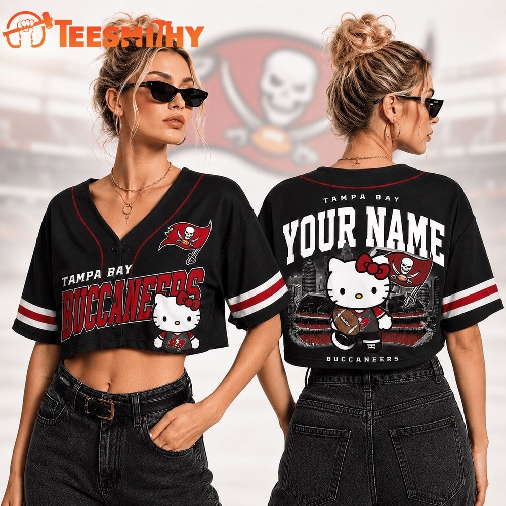 Tampa Bay Buccaneers NFL Hello Kitty Personalized Crop Top Baseball Jersey