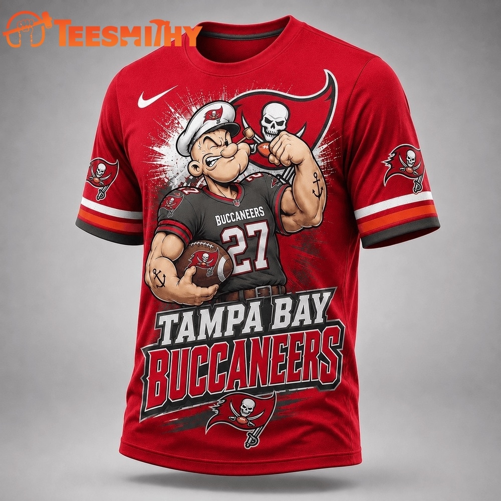 Tampa Bay Buccaneers NFL Popeye Bold Cartoon Athletes 3D T Shirt