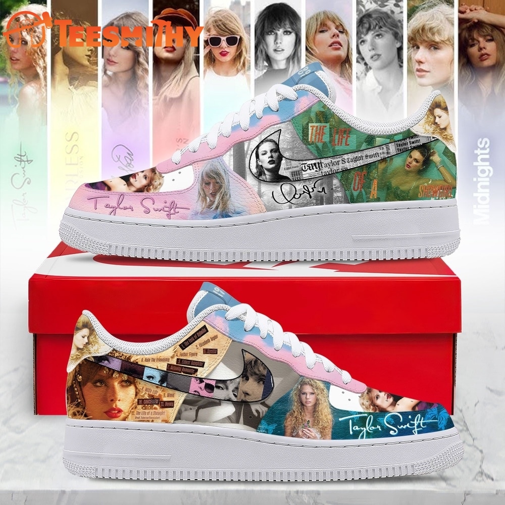 Taylor Swift Eras Tour Custom Air Force 1 Shoes, Life Of A Showgirl Album Graphic Sneakers