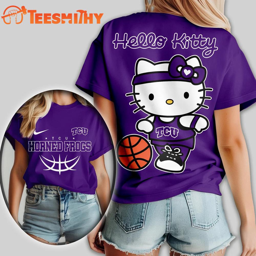TCU Horned Frogs NCAA Hello Kitty Basketball Unisex 3D T Shirt