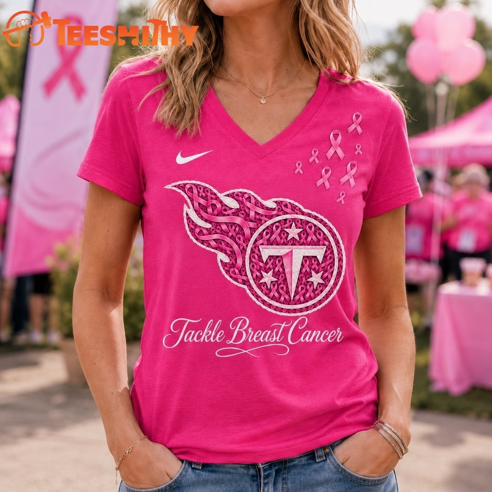 Tennessee Titans 2026 NFL Tackle Breast Cancer V neck T Shirt