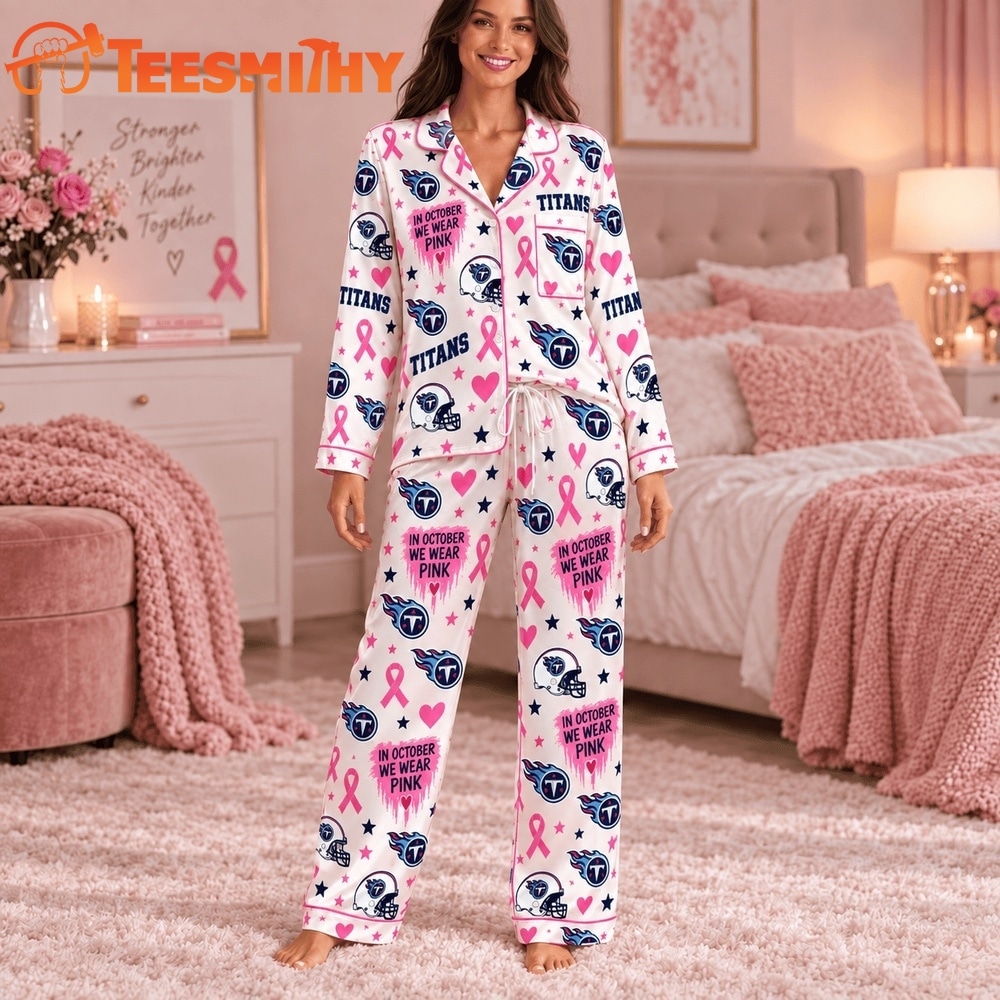 Tennessee Titans NFL Breast Cancer Pink Ribbon Long Sleeve Pajamas Set