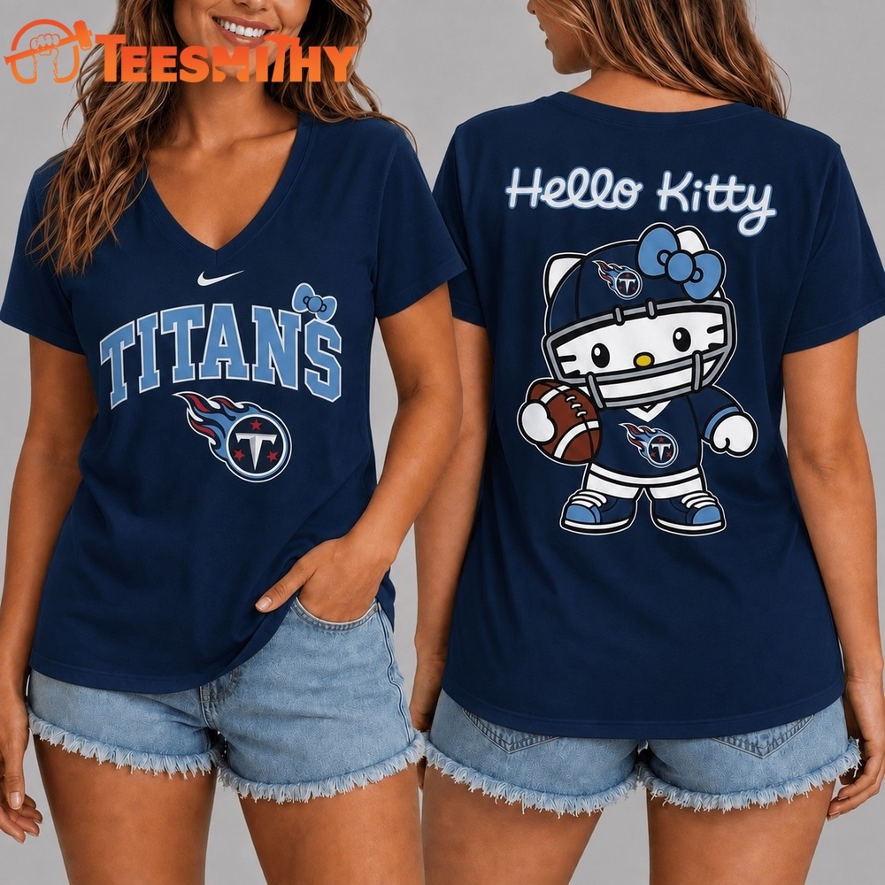 Tennessee Titans NFL Hello Kitty Football V Neck T Shirt