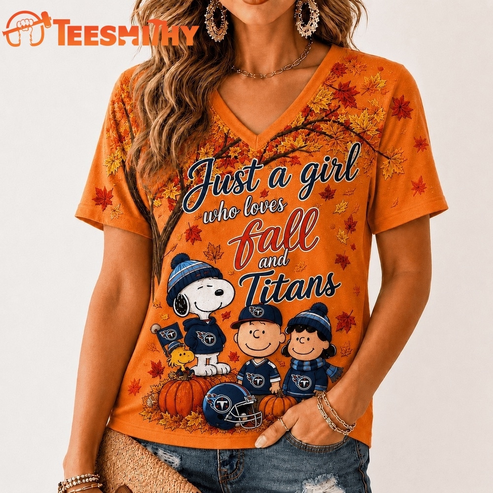 Tennessee Titans NFL Snoopy Peanuts Fall Season V Neck T Shirt