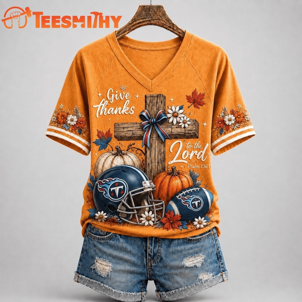 Tennessee Titans NFL Thanksgiving Faith And Football V Neck T Shirt