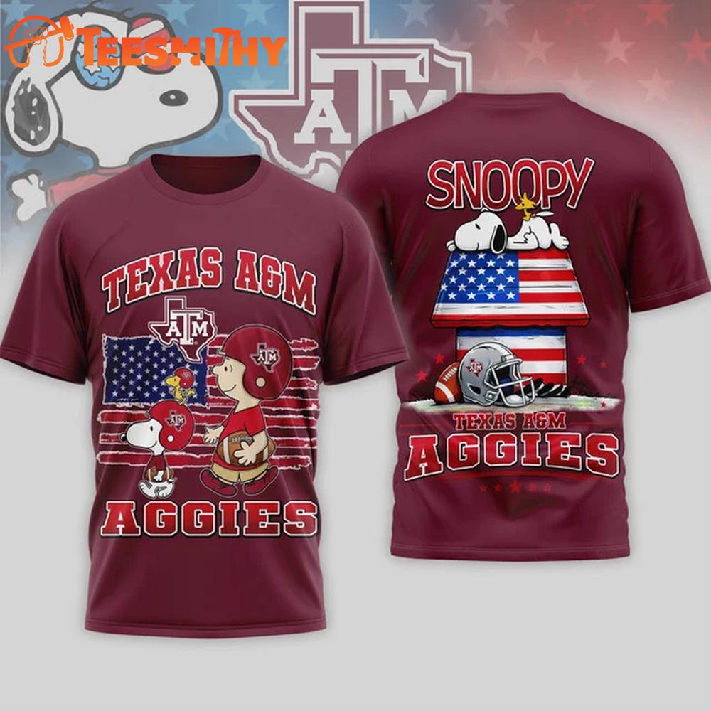 Texas A&M Aggies NCAA America 250 with Snoopy 3D T Shirt