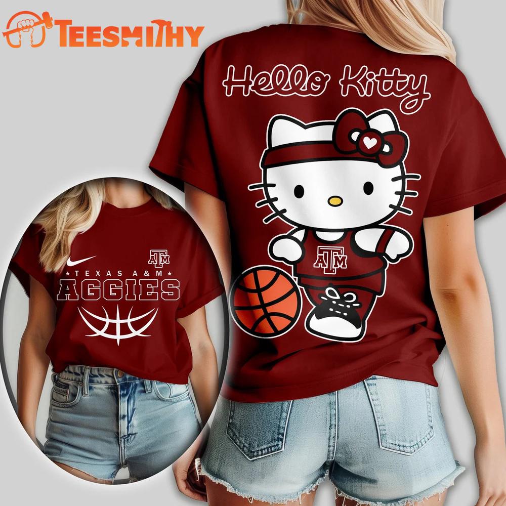 Texas A&M Aggies NCAA Hello Kitty Basketball Unisex 3D T Shirt
