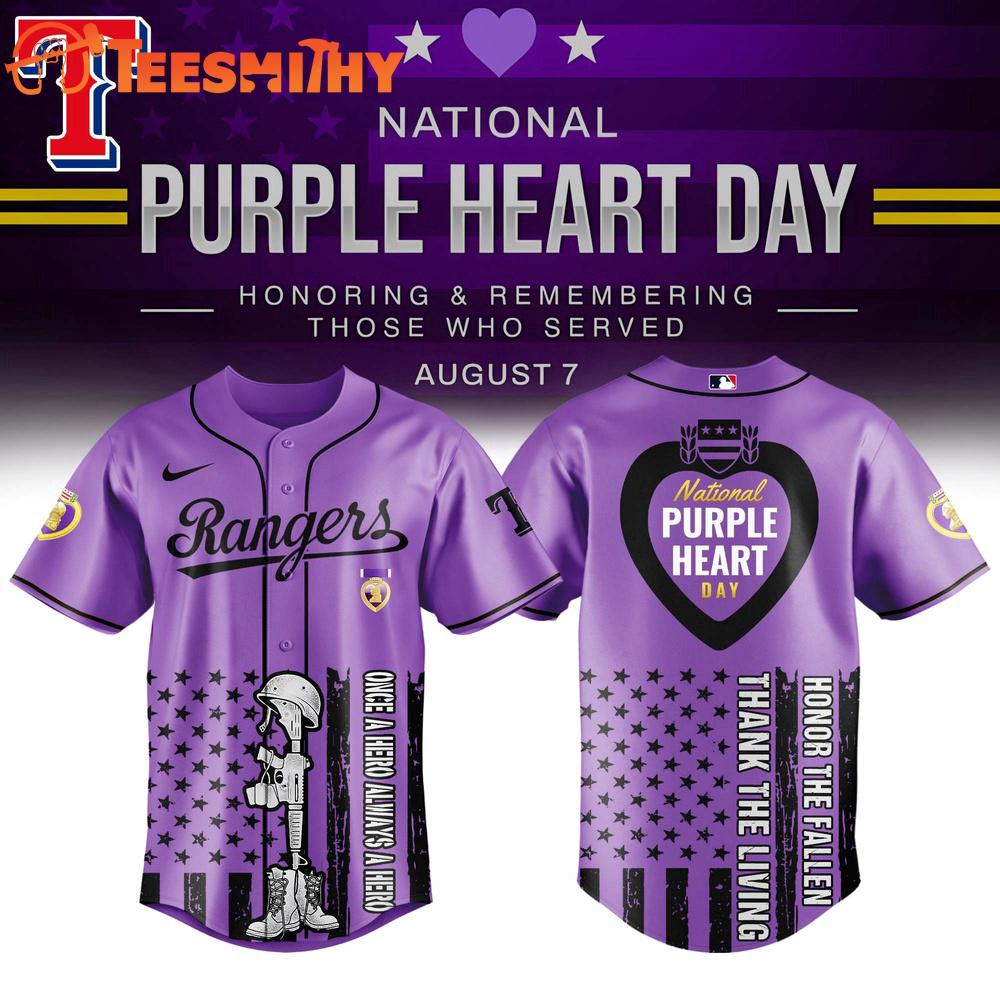 Texas Rangers x Purple Heart Day New Design Baseball Jersey Texas Rangers x Purple Heart Day New Design Baseball Jersey