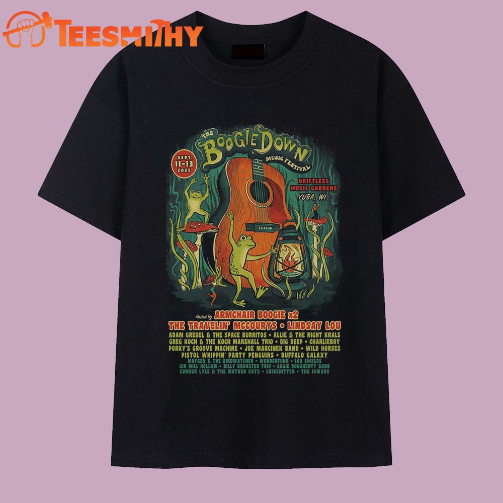 The Boogie Down Music Festival Sept 11-13 2025 Driftless Music Gardens in Yuba WI T Shirt The Boogie Down Music Festival Sept 11-13 2025 Driftless Music Gardens in Yuba WI T Shirt