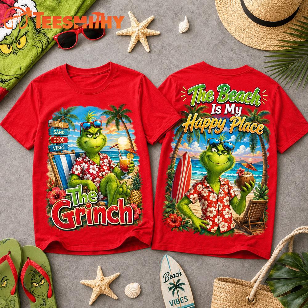 The Grinch The Beach Is My Happy Place 3D Shirt