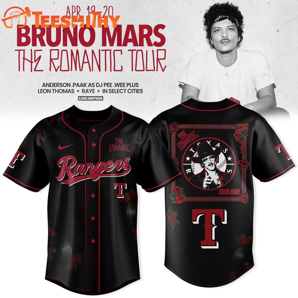 The Romantic Tour 2026 Texas Ranger x Bruno Mars Limited Edtiton Baseball Jersey
