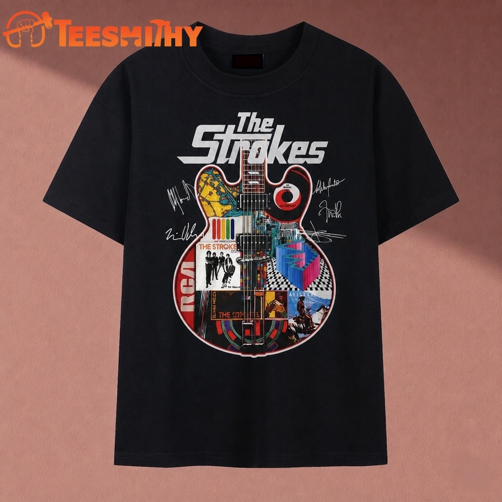 The Strokes Band Guitar Album Art Collage Vintage Graphic T Shirt
