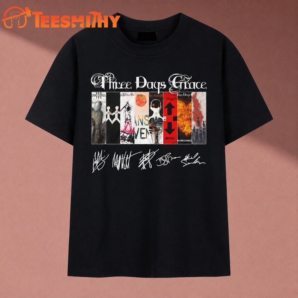 Three Days Grace All Album Covers Graphic Band Signatures T Shirt
