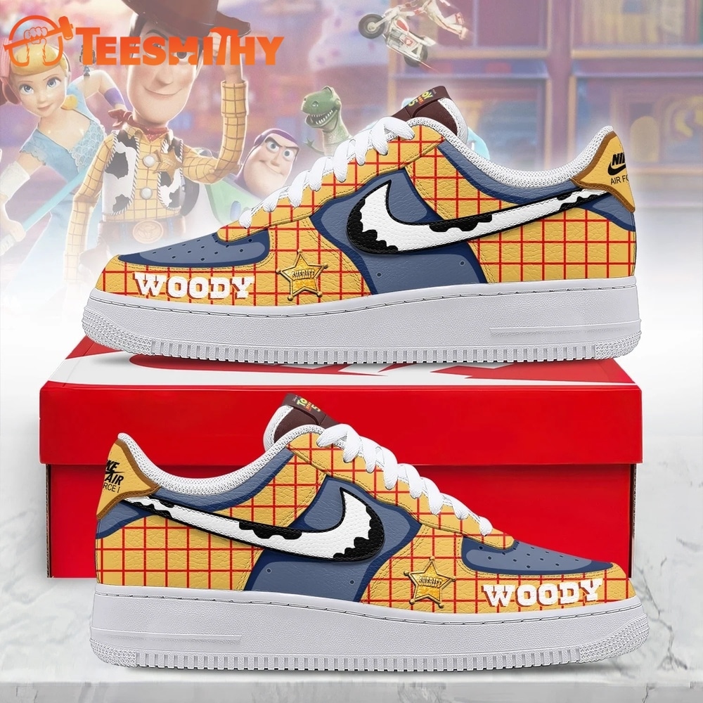 Toy Story Woody Custom Air Force 1 Shoes, Sheriff Yellow Plaid Graphic Sneakers