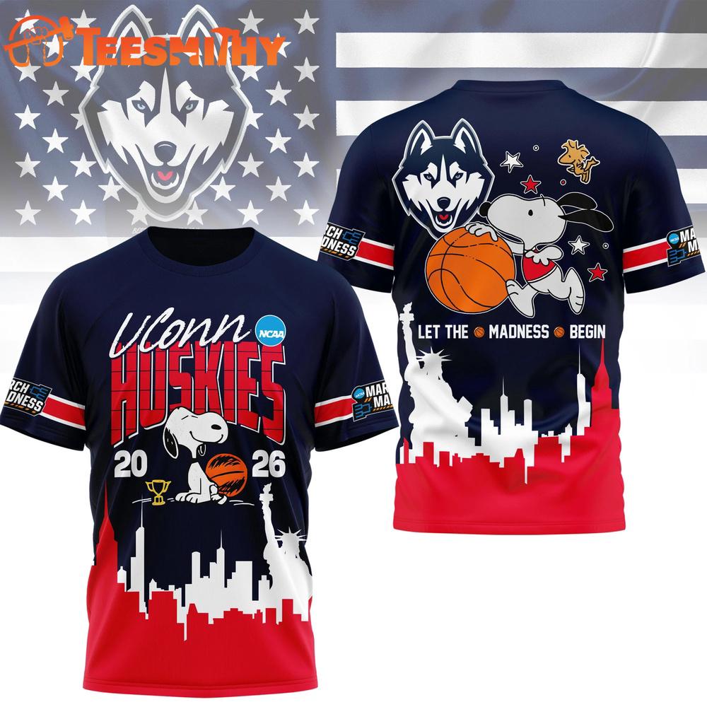 UConn Huskies 2026 NCAA March Madness x Snoopy New Design 3D Shirt