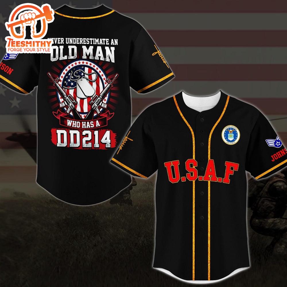 US Airforce Never Underestimate An Old Man Who Has A DD214 Baseball Shirt, Custom Baseball Shirt