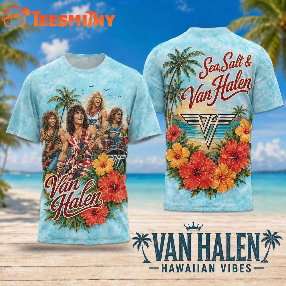 Van Halen Hawaiian Vibes Floral Lei Beach Scene 2026 3D Shirt
