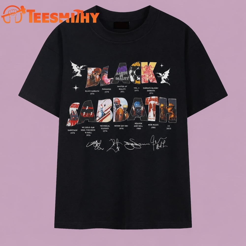 Vintage Black Sabbath Discography Albums Signatures Rock Band T Shirt