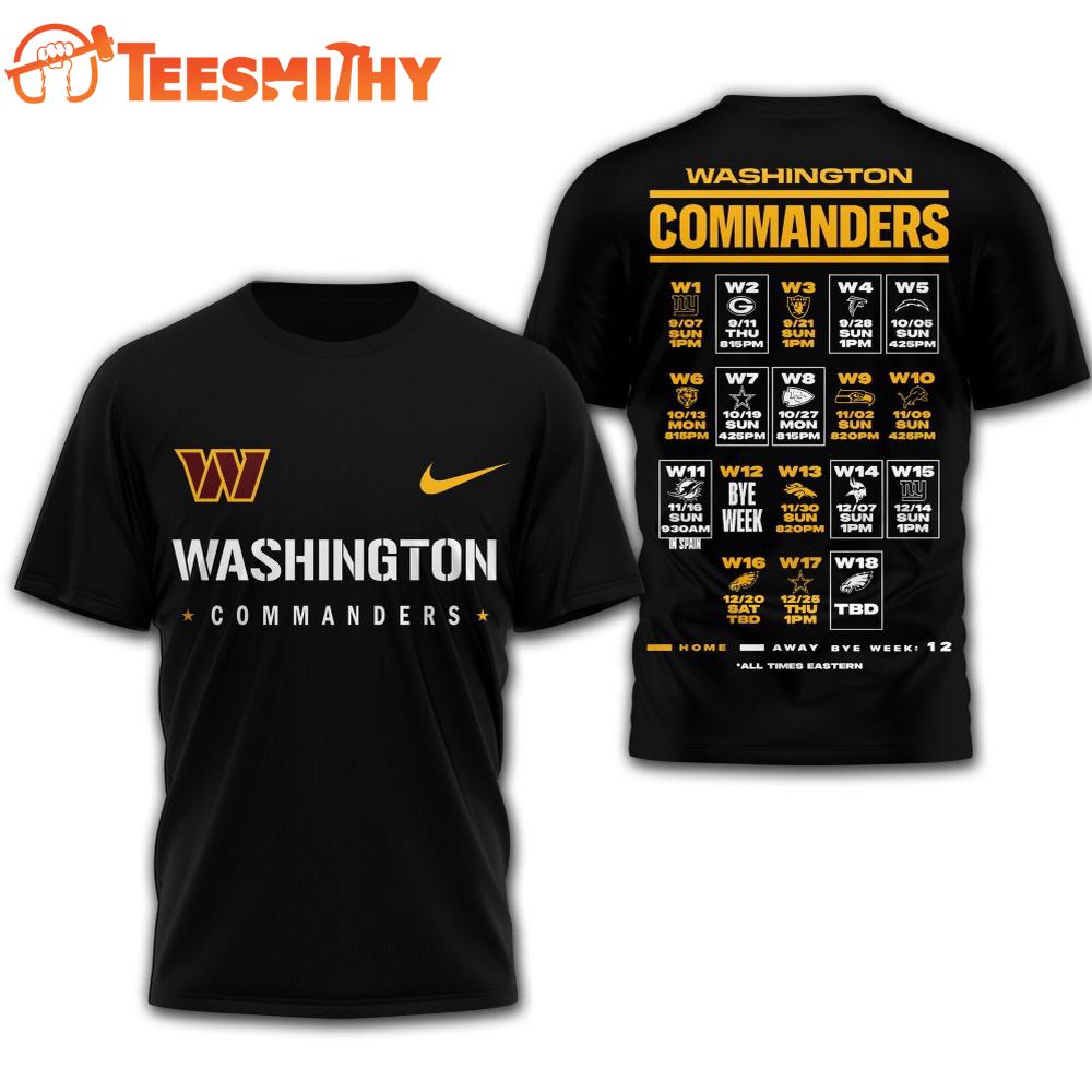 Washington Commanders 2025 Football Schedule Unisex 3D Shirt Washington Commanders 2025 Football Schedule Unisex 3D Shirt