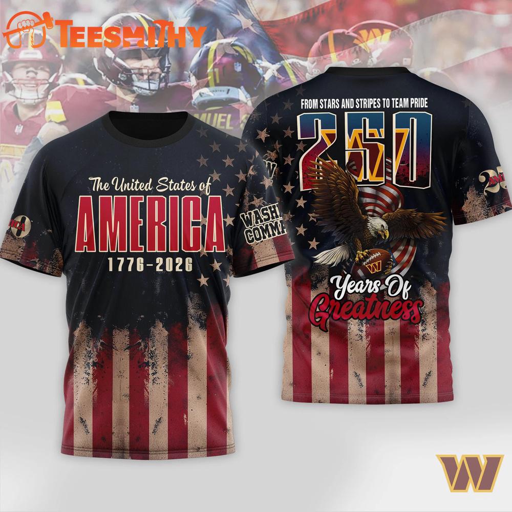 Washington Commanders 2026 NFL 250th Anniversary Of America 3D Shirt