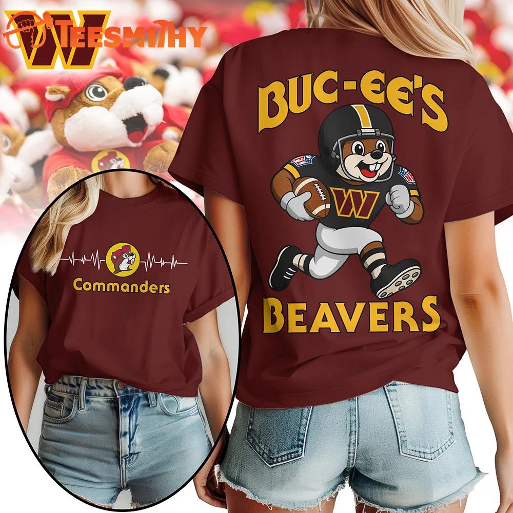 Washington Commanders 2026 NFL Buc-ee’s Beavers All Over Print T Shirt