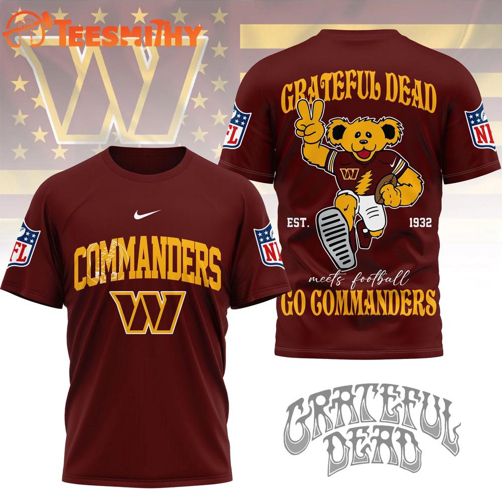 Washington Commanders 2026 NFL Grateful Dead Retro Bear 3D T Shirt