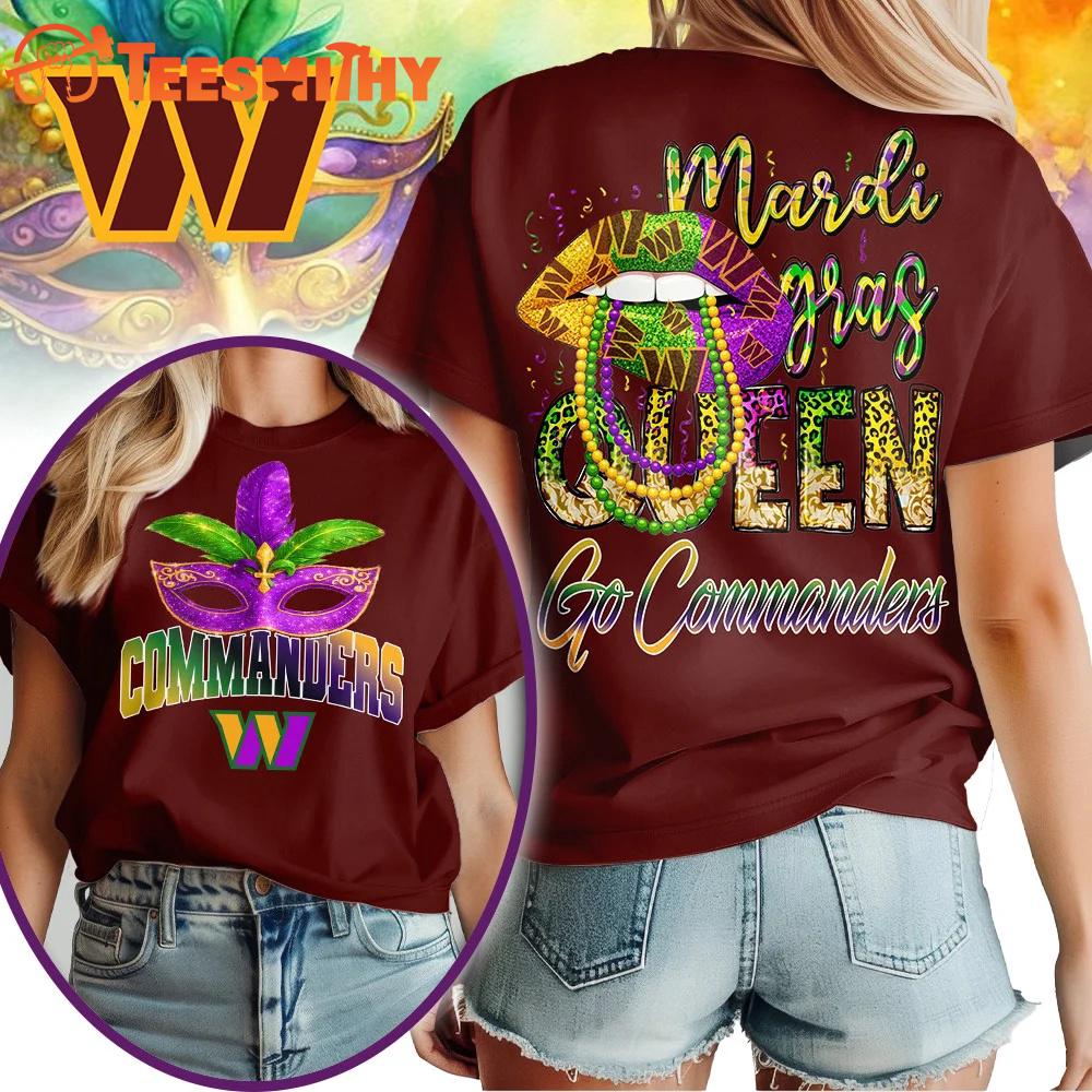 Washington Commanders 2026 NFL Mardi Gras Queen Unisex All Over Print Shirt