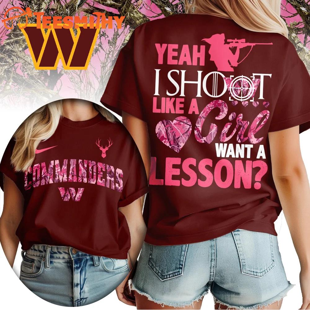 Washington Commanders 2026 NFL Shoot Like A Girl All Over Print Shirt