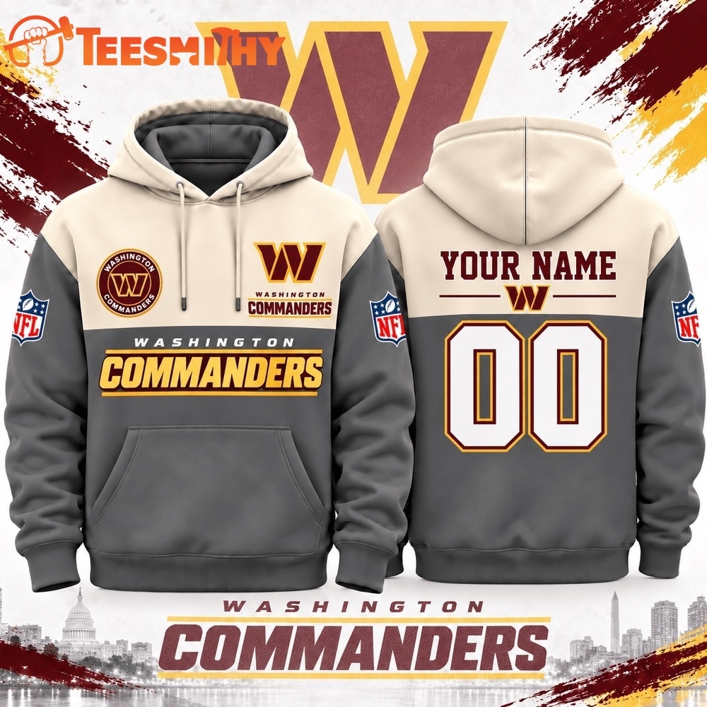 Washington Commanders NFL Custom Varsity Colorblock Pullover Hoodie