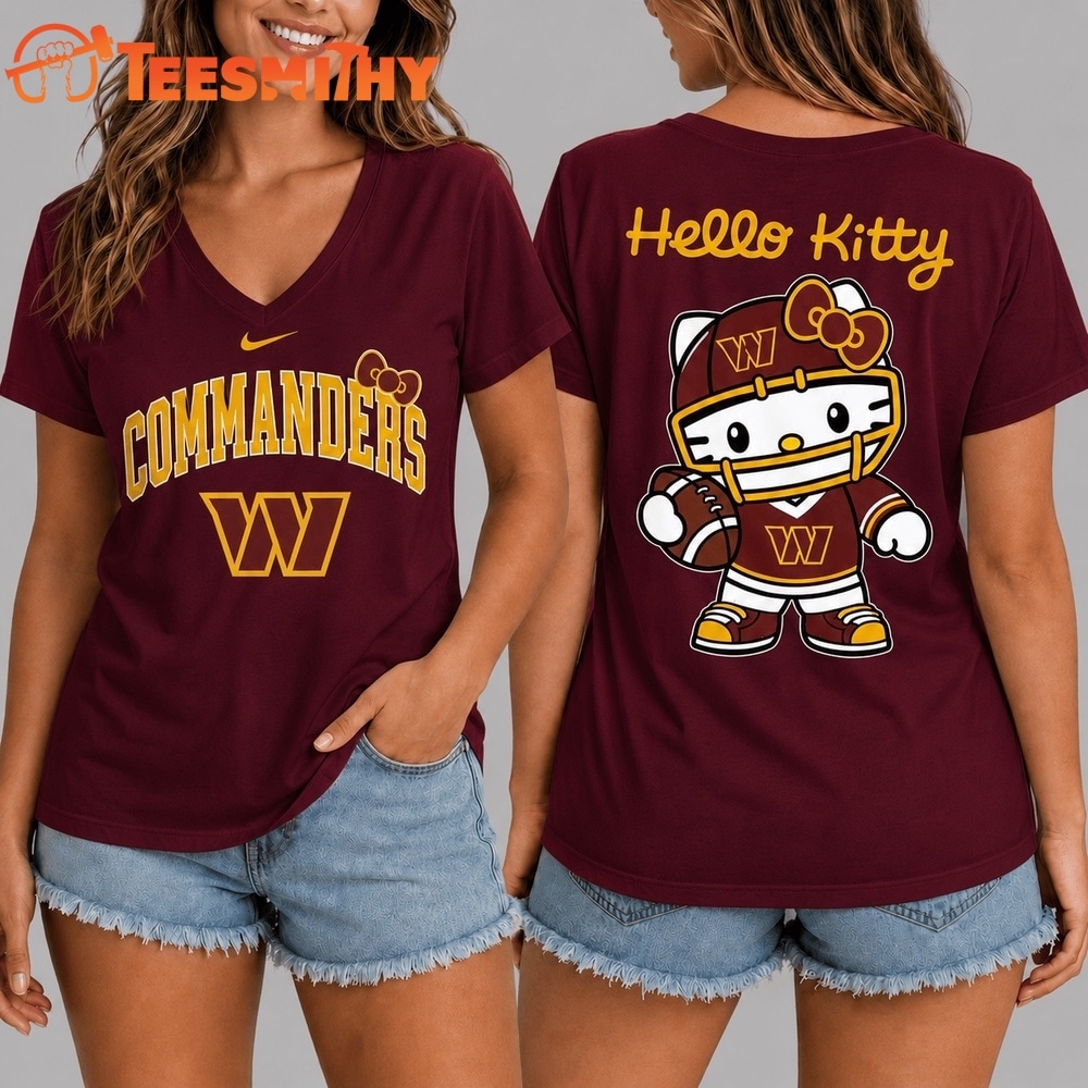Washington Commanders NFL Hello Kitty Football V Neck T Shirt