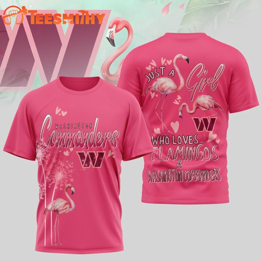 Washington Commanders NFL Just a Girl Who Loves Flamingo 3D Shirt Washington Commanders NFL Just a Girl Who Loves Flamingo 3D Shirt