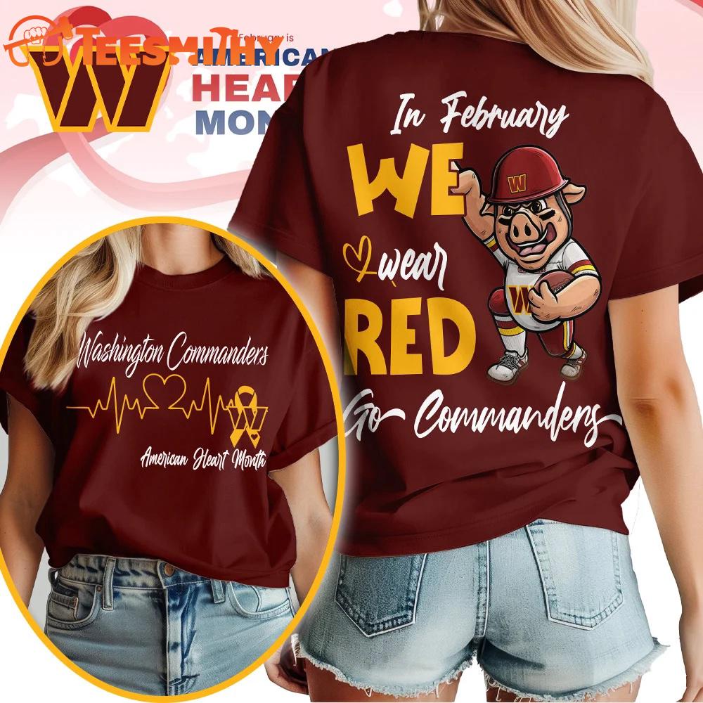 Washington Commanders NFL Mascot American Heart Month Unisex 3D Shirt