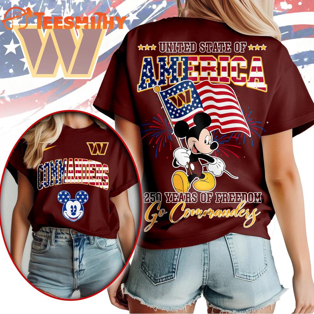 Washington Commanders NFL Mickey America Flag Freedom 250 Years 3D T Shirt