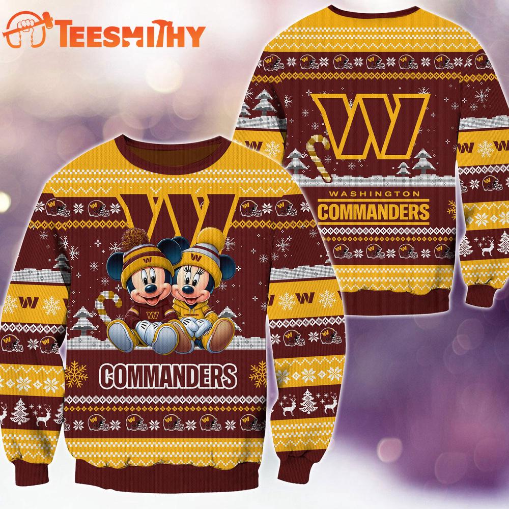Washington Commanders NFL Mickey Minnie Ugly Christmas Sweater Washington Commanders NFL Mickey Minnie Ugly Christmas Sweater