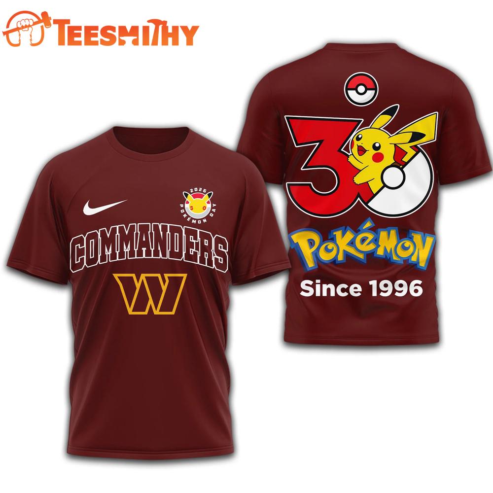 Washington Commanders NFL Pokemon 30th Anniversary 3D T Shirt