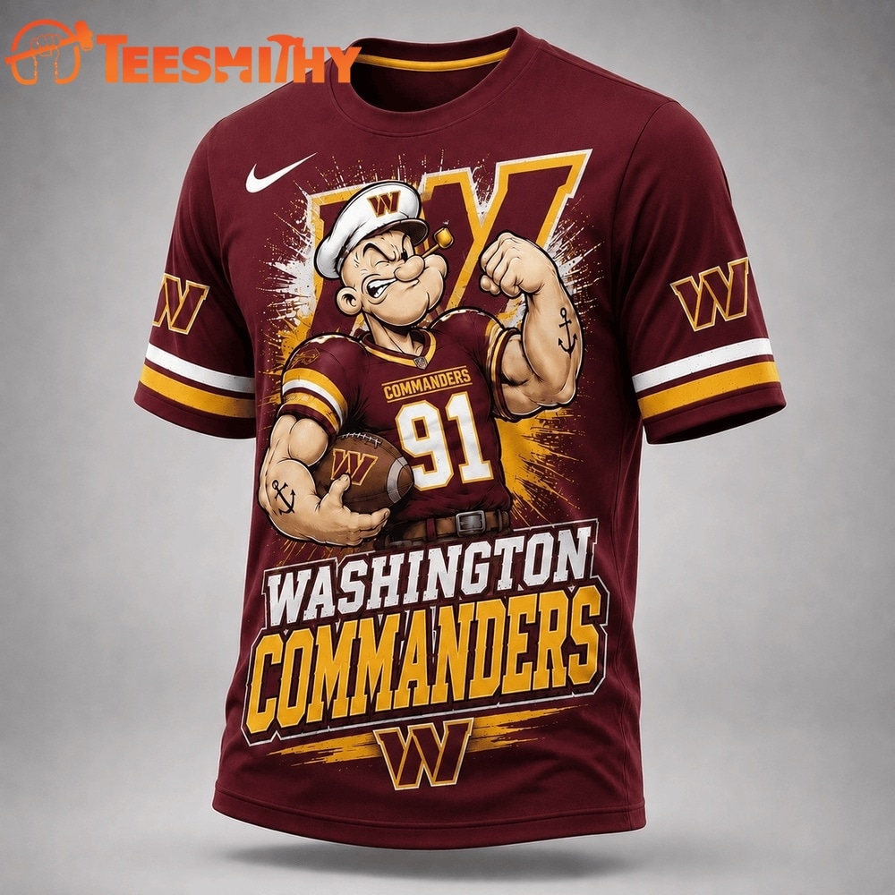 Washington Commanders NFL Popeye Bold Cartoon Athletes 3D T Shirt