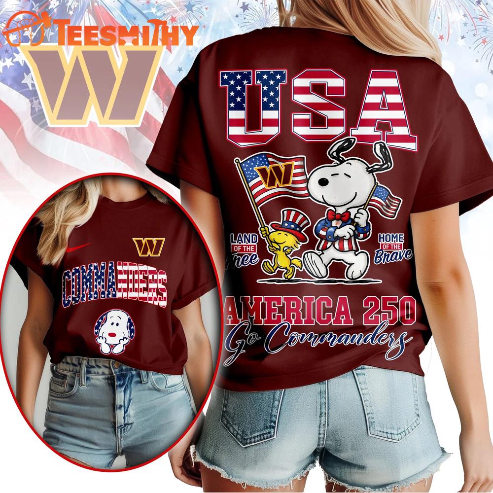 Washington Commanders NFL Snoopy America 250 Years Anniversary 3D T Shirt