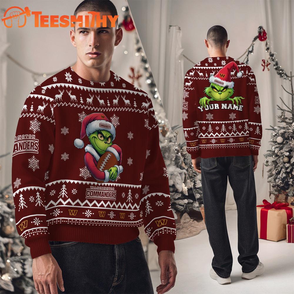 Washington Commanders NFL Team Color Grinch Ugly Christmas Sweater