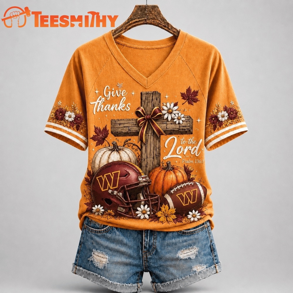 Washington Commanders NFL Thanksgiving Faith And Football V Neck T Shirt