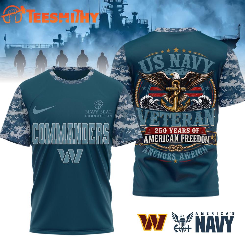 Washington Commanders US Navy Veteran 250 Years American Freedom 3D Shirt