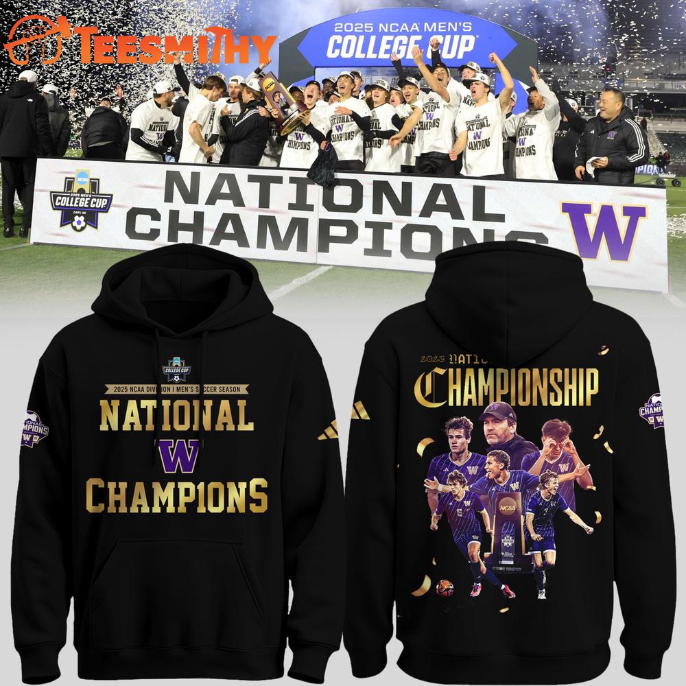 Washington Huskies Men’s Soccer Champions 2025 Team Graphic Black Hoodie Shit