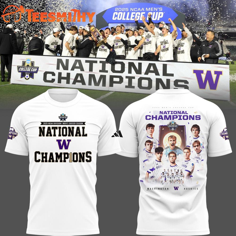 Washington Huskies Men’s Soccer Champions 2025 Team Graphic White T Shirt